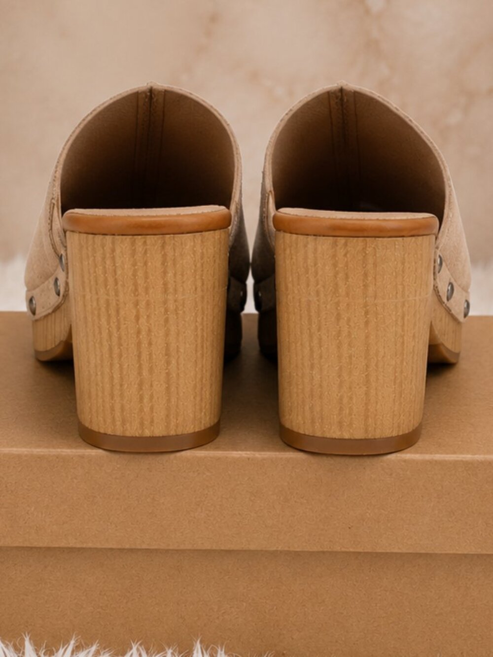 Women's Beige Faux Suede Platform Mule Heels - Picture 2 of 2